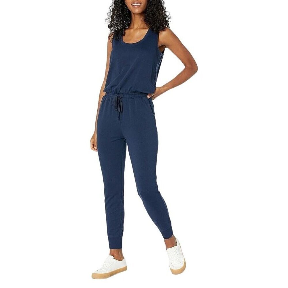 Daily Ritual Women's Supersoft Terry Sleeveless Scoopneck Navy Jumpsuit Size S